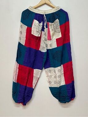 SALE Patchwork Harem Boho Wide Leg Balloon Pants Elastic Waist  Hippie Patriotic